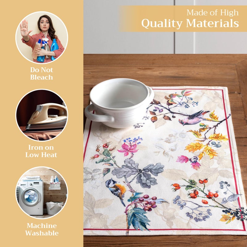 Maison d' Hermine Placemats Set of 4 100% Cotton Washable Cloth Place Mats, Reusable Table Mats for Thanksgiving Christmas Decorations Kitchen Dining Party Wedding (Equinoxe - Beige, 13" x 19") - Image 3